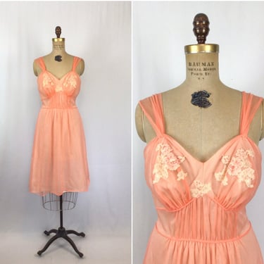 Vintage 50s Negligee | Vintage coral pink chiffon nightie | 1950 | Bee &  Mason - Portland, OR | ATTIC