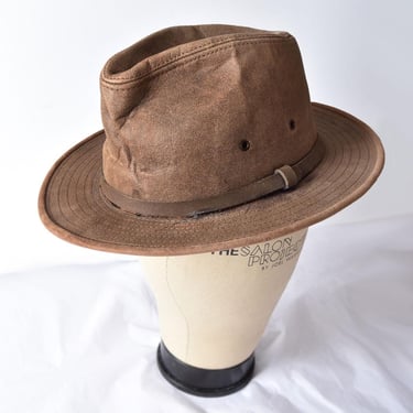 Vintage WILSON'S Brown Leather Fedora Hat Men's unisex NEW Old 1980's USA Indiana Jones 