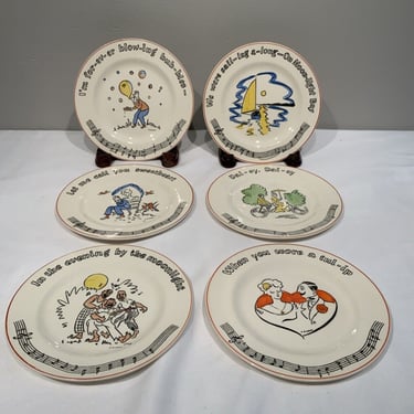 6 Vintage 1940s Songs Fondeville New York Americana Cabinet Plates #2 