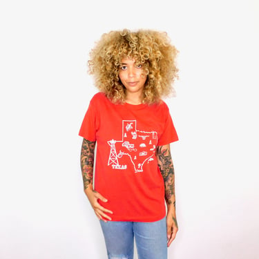 Texas USA Tee // vintage red 80s boho tee t-shirt t dress shirt hippie hippy 1980s thin soft // O/S 