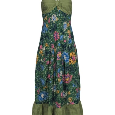 Anthropologie - Green & Multicolor Floral Print Cotton Maxi Dress Sz 6