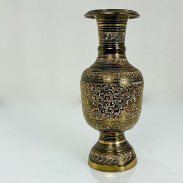 Vintage Indian Floral Brass Bud Vase | Hand Engraved Floral Design | Wedding Gift or Christmas Gift 
