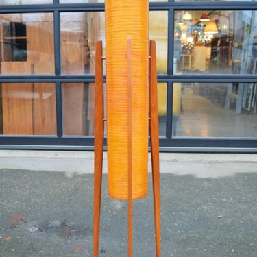 Killer Teak Tripod Orange Fiberglass Rocket Floor Lamp by Terence Conran