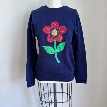 Vintage 1970s Floral Applique Crewneck Sweatshirt / S 