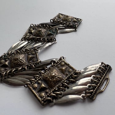 Alpaca Silver Bracelet, Stamped Silver Bracelet, Brass and Silver Bracelet, Ethnic Jewelry, Embossed Bracelet, Panel Bracelet, Boho Jewelry 