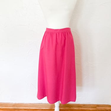 80s Silk Linen Bright Pink A-Line Skirt Evan Picone I.Magnin | Medium/Large 32" 33" Waist 