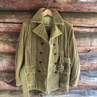 Vintage Safari style Corduroy Jacket Belt double collar patch pockets mustard brown cord jacket 70s unisex 