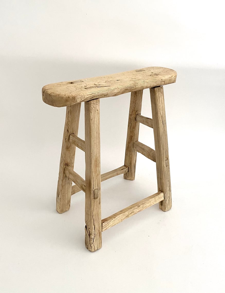 Bleached Rustic Farmhouse Elm Stool Antique Stool | Ballyhoo Design ...
