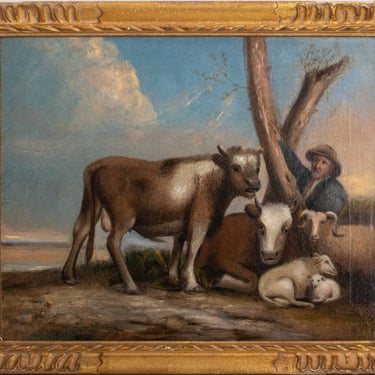 European School Farmer & Herd Oil on Canvas