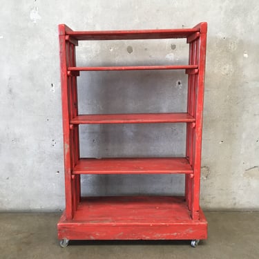Vintage Red Five Shelf Rolling Cart
