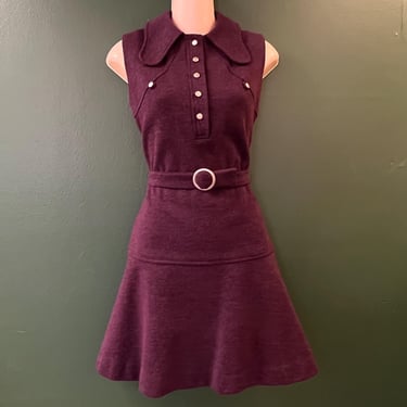 vintage mod dress 1960s eggplant wool frock medium 