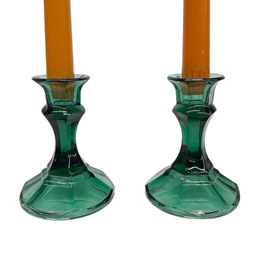 Vintage Candlestick Holders Retro 1980s Contemporary + Emerald Green + Glass + Set of 2 + Candle Display + Home Decor 