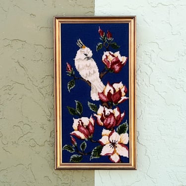 Pretty Blue Bird Needlepoint Framed Art