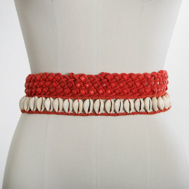 Seashell belt | Vintage red cord Cowrie Sea Shell beaded belt 