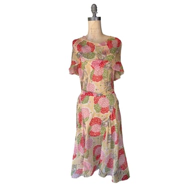 1930s floral print chiffon dress 