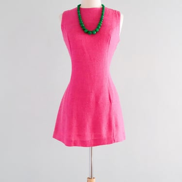 Amazing 1960's Mod Fuchsia Mini Dress / Sz SM
