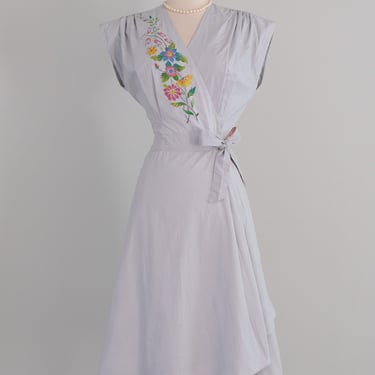 Vintage 1940's Mirror Blue Cotton Wrap Dress by Lo-Jo Shoppe / S