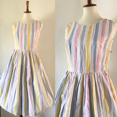 Vintage 50s pastel Ice cream pink and blue day dress size xs 