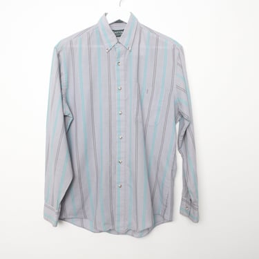 GRUNGE vintage long sleeve COLOR block oxford 90s COTTON striped  button up shirt men's size medium oxford 