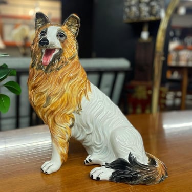 Italian Ceramic Hand Painted Collie Dog Figurine Sculpture 17.5 Tall 