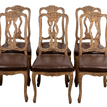 Set of Six Italian Leather Upholstered Side Chairs