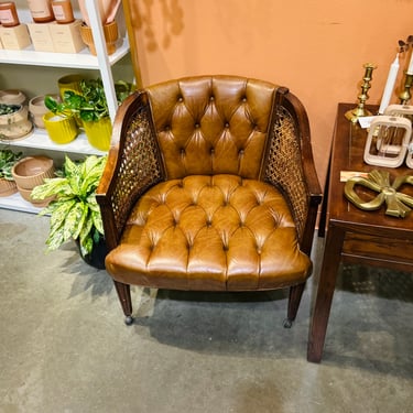 Vintage Leather and Cane Chair