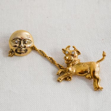 Vintage Cow Jumping Over the Moon Swag Brooch 