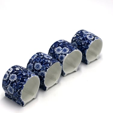 vintage Calico Blue napkin rings made in England set of four 