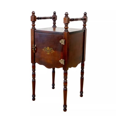 Antique Colonial Mahogany Copper Lined Humidor Smoking Stand by Cushman