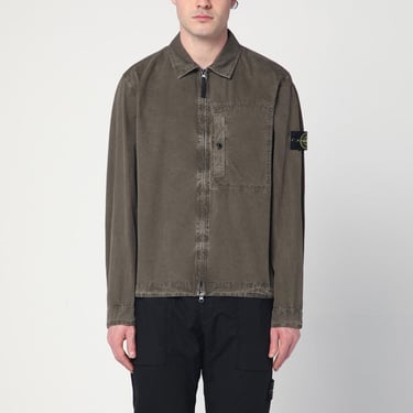 Stone Island Military Green Zip-Up Shirt Men