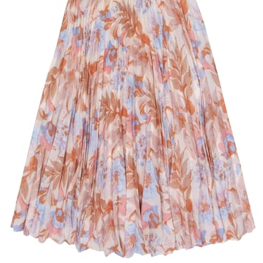Vince - Light Pink & Blue Floral Print Pleated Midi Skirt Sz 4