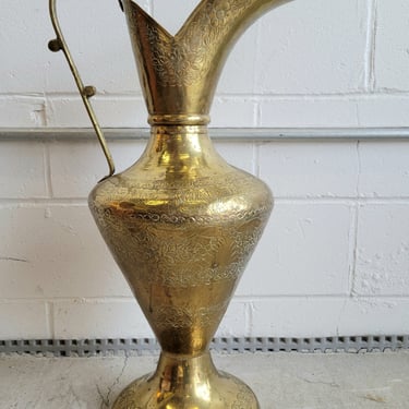 Vintage Engraved Brass Pitcher