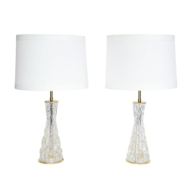 Orrefors Pair of Exquisite Textured Glass Table Lamps 1957 - ON HOLD