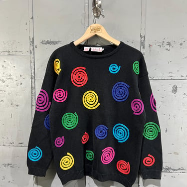 Vintage 90s Spiral 3D knit sweater funky design loud cotton sweater 