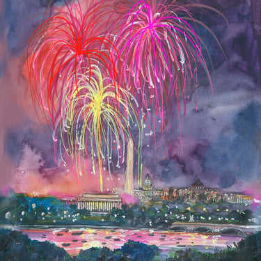 Gicleé Print of Fireworks over the Washington, D.C. Skyline by Cris Clapp Logan 