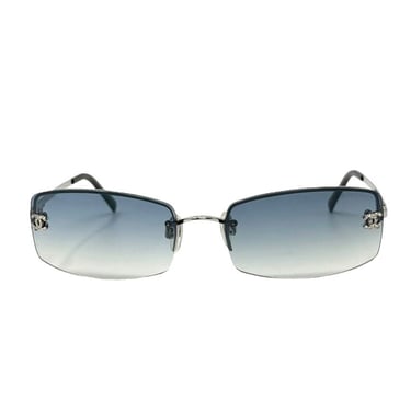 Chanel Blue Rhinestone Logo Micro Sunglasses