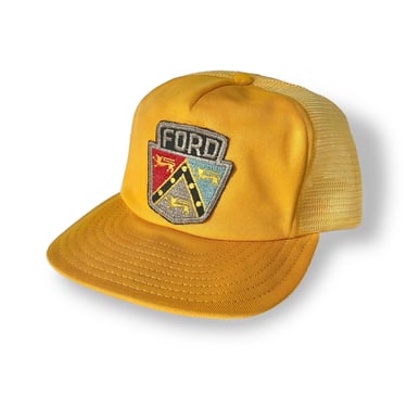 vintage Ford hat / 80s trucker hat / 1980s Ford trucks yellow trucker hat snapback cap 
