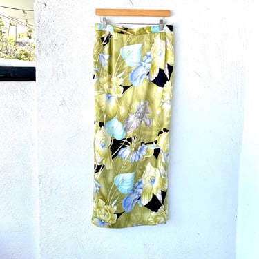 Vintage Hawaiian Silk Skirt 90s 60s Hawaii Floral Orchid Wrap Skirt 