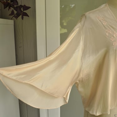 vintage 1930s peach satin bed jacket shirt M/L 