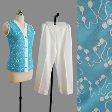 1970s 2pc Vest Pantsuit - 70s Set - 70s Women's Vintage Size Medium/Large 