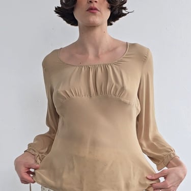 Tan Silk Bias Cut Blouse