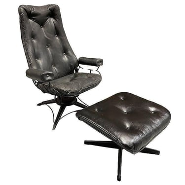 Black Swivel Spinger Iron Lounge Chair w/ Ottoman by Homecrest 