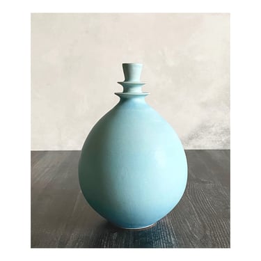 SHIPS NOW- Seconds Sale- Stoneware Flanged Round Vase with Ice Blue Matte Glaze by Sara Paloma 