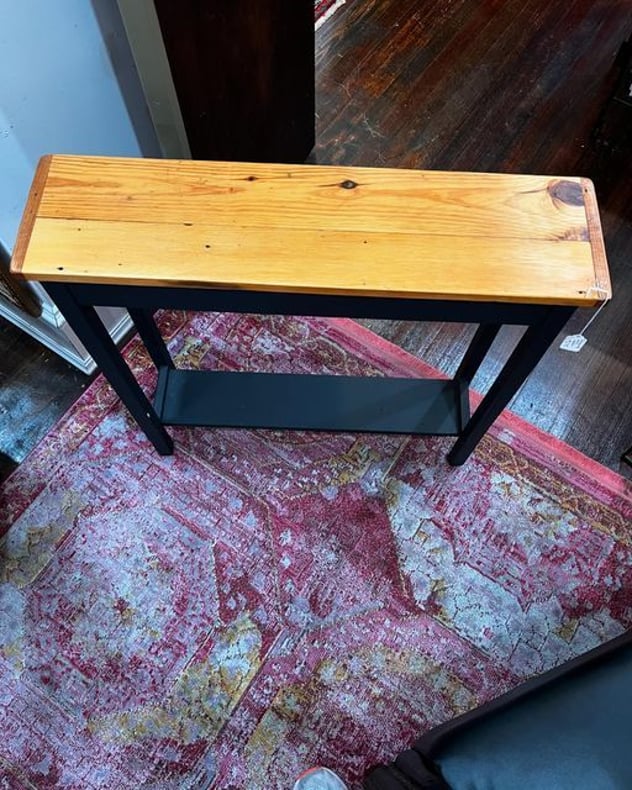 Reclaimed wood console with a shelf 31” x 8” x 29.75”