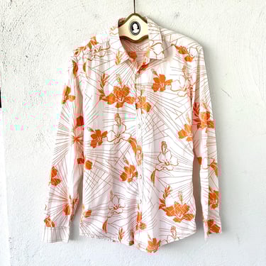 Vintage 70s Tori Richard Hawaiian Collared Shirt 1970s Hawaii White Collar Top 