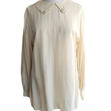 Vintage 80s Armani Blouse Cream Silk Tunic 