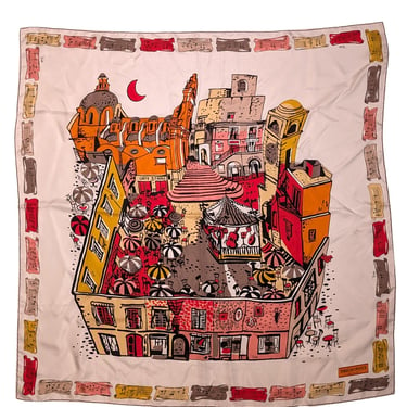 Emilio Pucci - White &amp; Multi Color City Print Silk Scarf