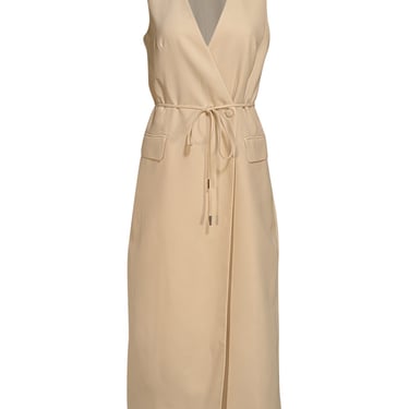 Halston - Cream Wrap Sleeveless Vest Style Dress Sz 4