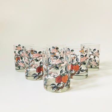 Vintage Colorful Floral Lowball Tumblers - Set of 6 