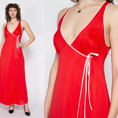 Medium 70s Vanity Fair Red Wrap Nightgown | Vintage Sleeveless Peignoir Maxi Dress 
